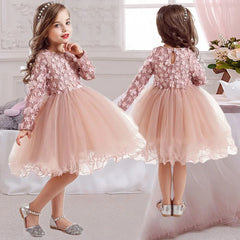 Girls Long Sleeve Flower Dress Kids Lace Dresses For Girls Children