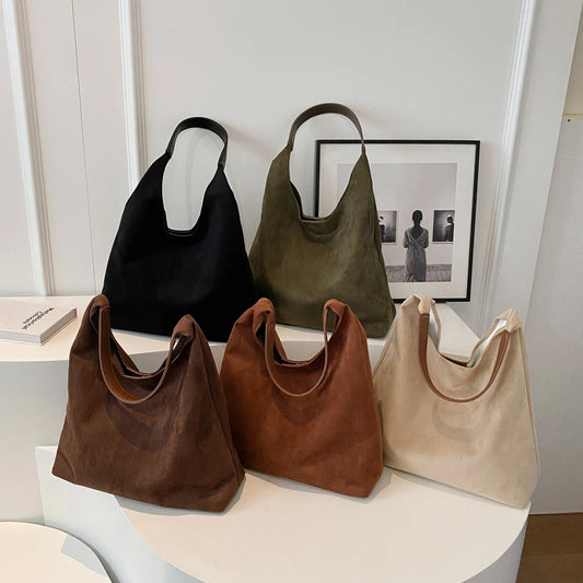 Women Suede Shoulder Bag Retro Single Shoulder Bag Large Capacity Trendy Work