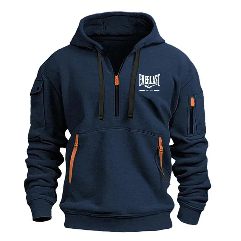 Modo herfst en inverno herenmerkkleding ontwerp met mealous ritsen bedrukte moletom com capuz casual losse trui met capuchon