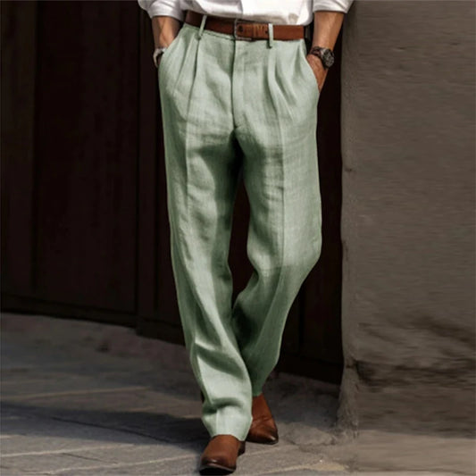 Cotton Linen Pants Men Business Casual Fashion Thin Suit Trouser Autumn Vintage Mens