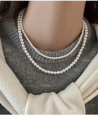 Girl’s Imitation White Pearl Magnetic Round Buckle Beads Chain Necklace