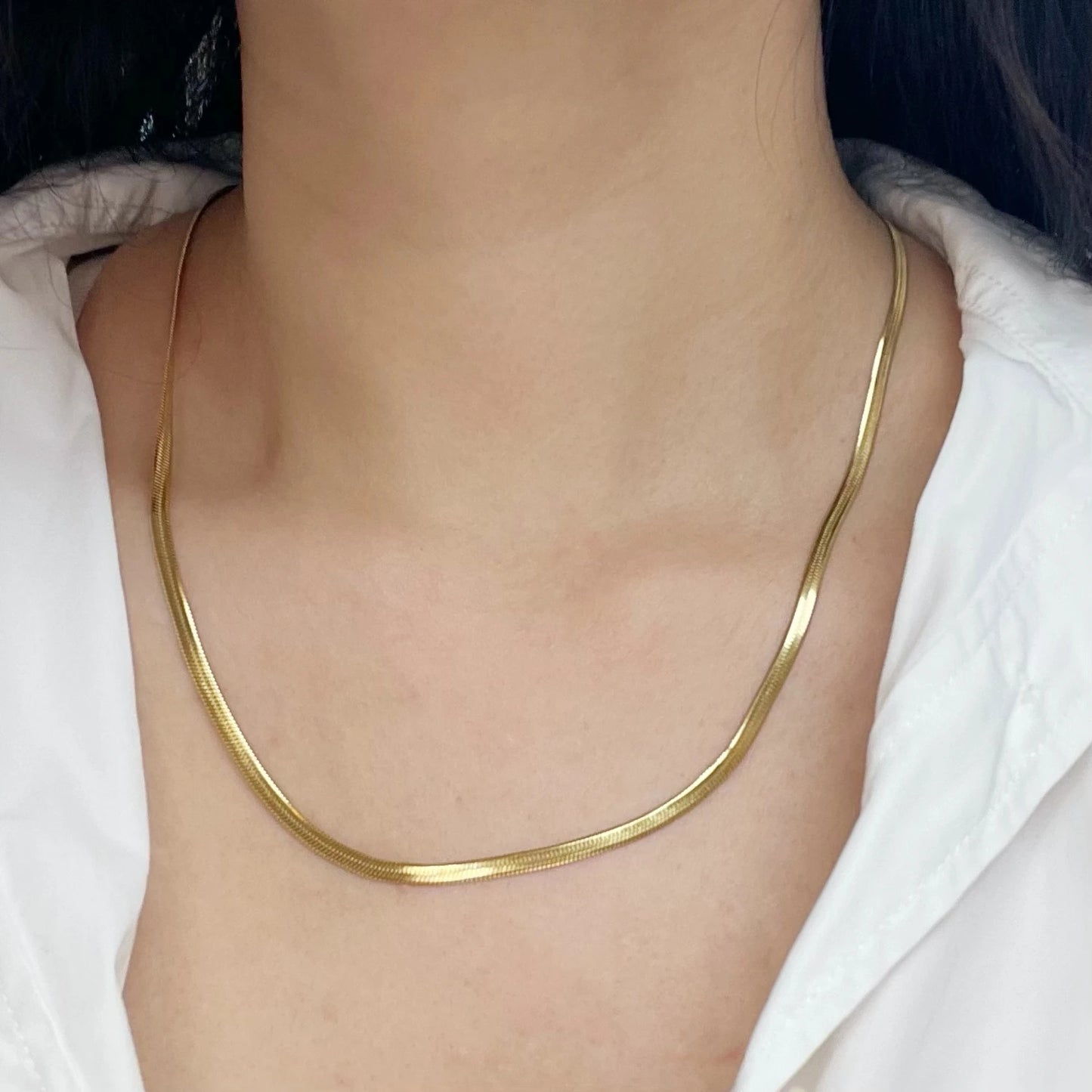 Minimalist Unisex Snake Chain Necklace Choker Stainless Steel Herringbone Gold