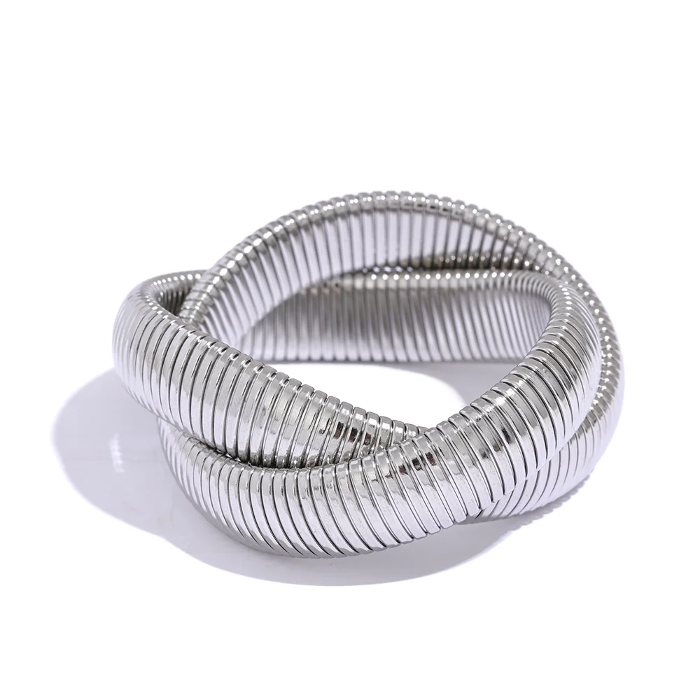 Yhpup 316L Stainless Steel Wide Heavy Metal Stackable Bracelet Bangle Waterproof 18K PVD Plated Texture Charm Statement Jewelry