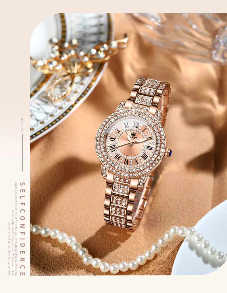 OLEVS 9943 Luxury Elegant Women's Watches Full Diamond Dial Waterproof Fashion Quartz Watch for Ladies Original Authentication
