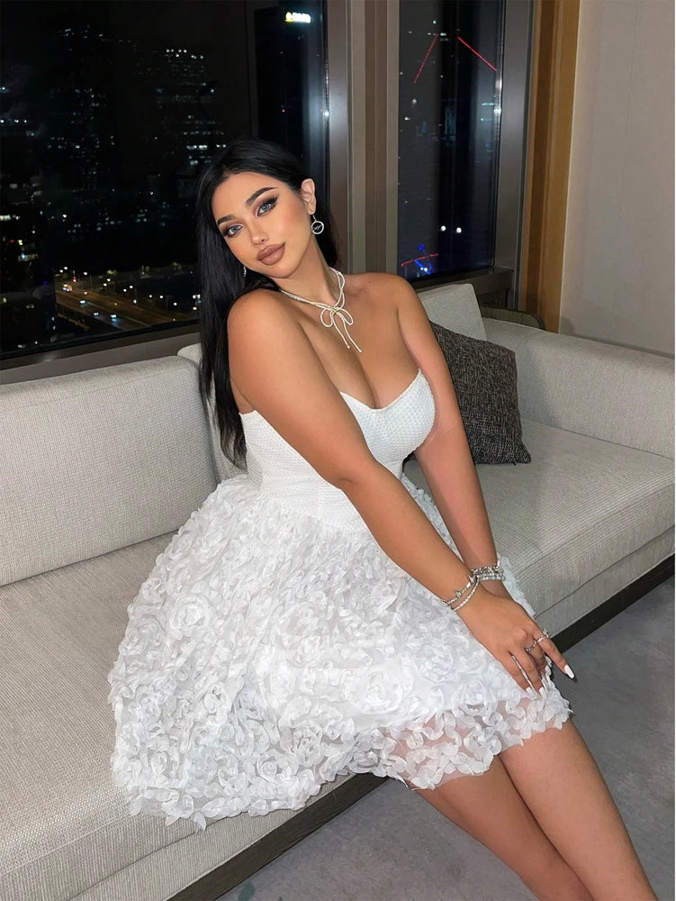 Plus Size 2025 Summer New Models Elegant Three-Dimensional Flowers Flowers Net Yarn Patchwork Corset Dress Polyester Material