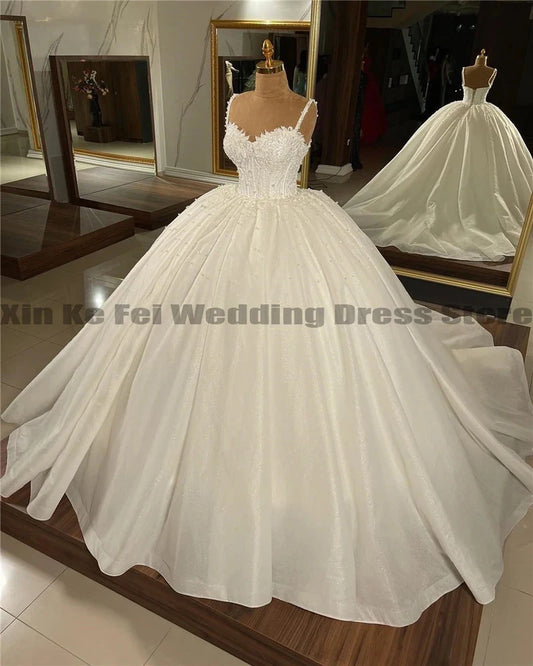 Women's Wedding Dresses Shiny Bead String Elegant A-Line Princess Bridal Gowns