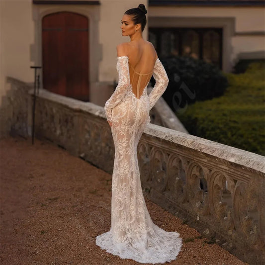 White Bridesmaid Dresses: Charming Mermaid Lace Wedding Dresses With Long Sleeves