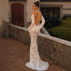 Charming Mermaid Lace Wedding Dresses With Long Sleeves Women