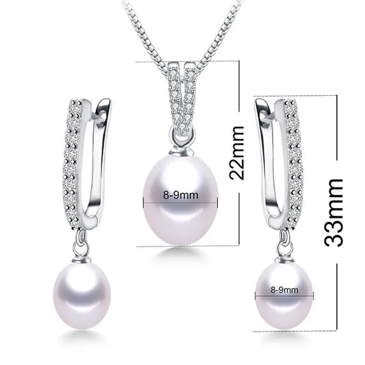 YWYC Horseshoe 8-9mm Rice Freshwater Pearl Earrings&Necklaces Jewelry Set for Women 925 Sterling Silver 45cm Pendant Necklace