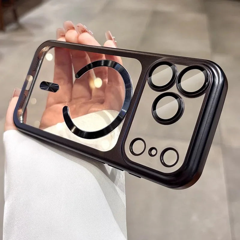 Plating Transparent For Magsafe Magnetic Case for IPhone 17 17Pro 17 Pro Max 17 Air Original Soft TPU Lens Protector Cover