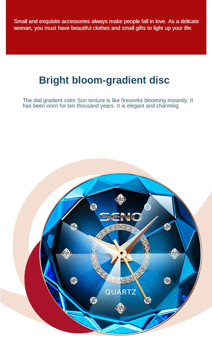 SENO Ocean Star Women Crystal Watch 2025 Top Brand Luxury Rose Gold Women Bracelet Watch For Ladies Wrist Watch Relogio Feminino