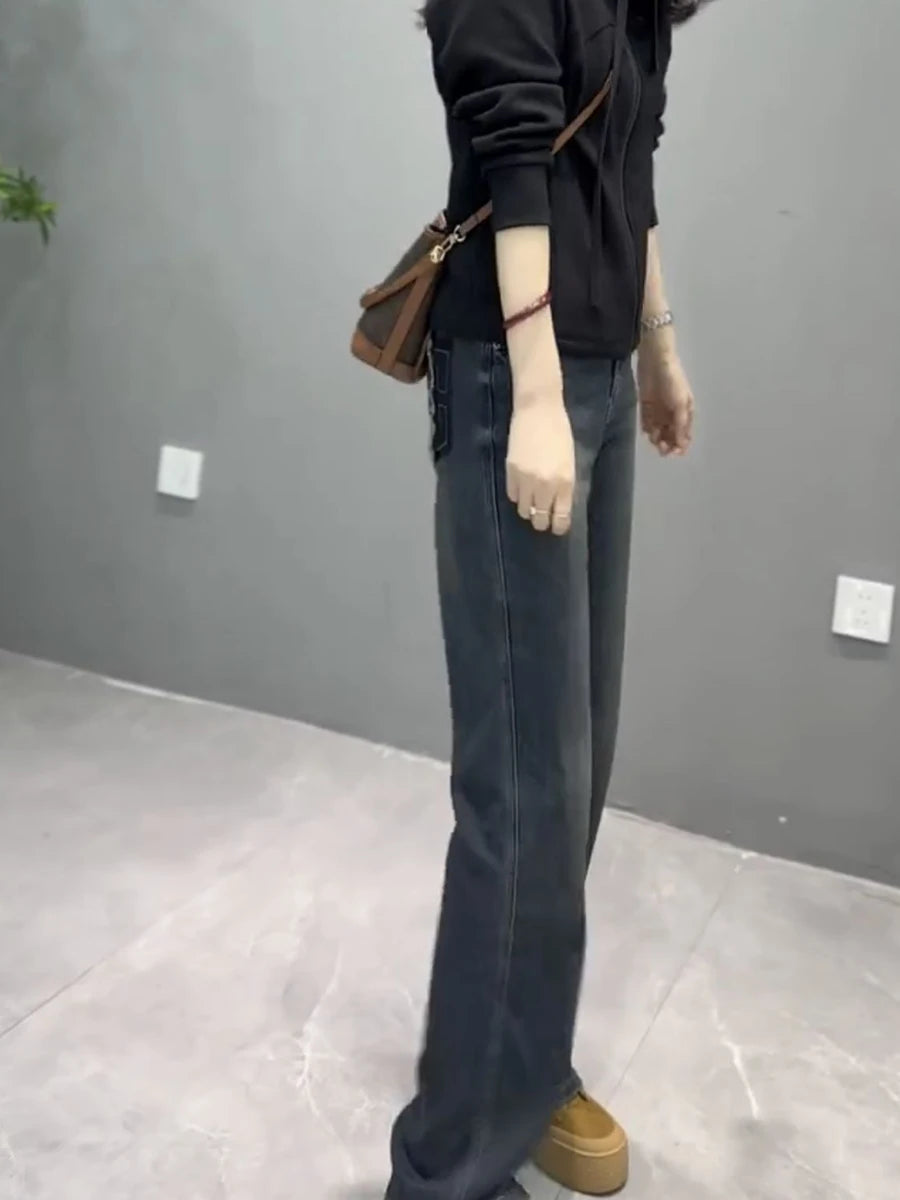 Y2k Women Jeans Large Size Straight Leg Jeans Women High-waisted Slimming