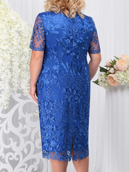Plus Size Party Dress for Woman 2023 Fashion Summer Short Sleeve Embroidery Floral Party Dress Slim Bodycon Pencil Dresses
