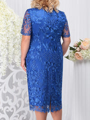 Plus Size Party Dress for Woman Fashion Summer Short Sleeve Embroidery Floral