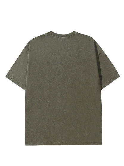 Men's summer pure cotton distressed retro drop shoulder T-shirt solid color loose casual breathable men's casual T-shirt tops