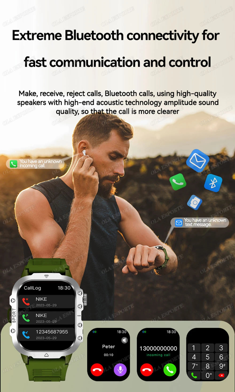 EGC+PPG GPS Sports Fitness Tracker Smartwatch Men 2.01Inch Touch Screen Health Monitoring Bluetooth Call Smart Watch For Android