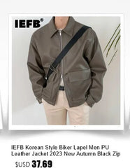 Lapel Men PU Leather Jacket Korean Style Biker Clothing