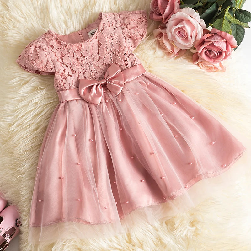 Girls Baby Dress Wedding Birthday Party Fluffy Lace Dress 1-5 Y Toddler