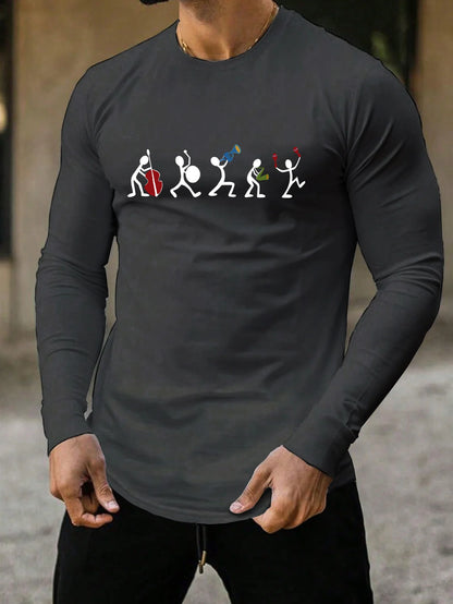 Trendy new long-sleeved t-shirt men's simple printed round neck T-shirt trend versatile casual tops men's T-shirt