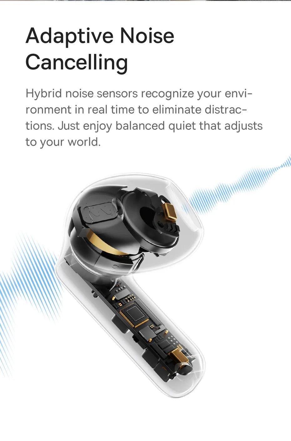 Baseus Bass BS1 NC -40dB Realtime Adaptive ANC Wireless Earbuds Bluetooth 6.0 Semi-Open Earphones LDAC Hi-Res Audio 6-Mic AI ENC