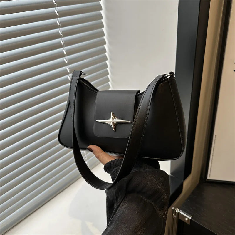 Fashionable and minimalist women's daily casual shoulder bag, PU material retro
