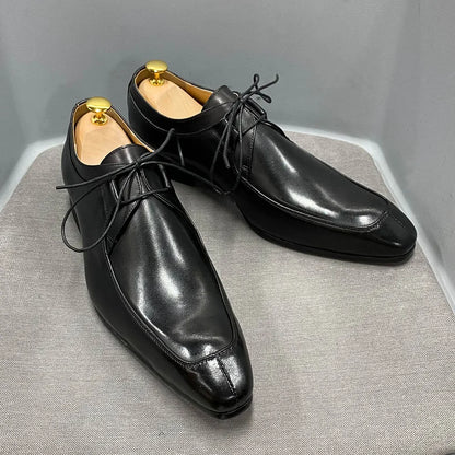 Mens Oxford Shoes Vintage Derby Design Genuine Cow Leather Dress Shoes Formal Business Office Lace-Up Wedding Shoes for Men