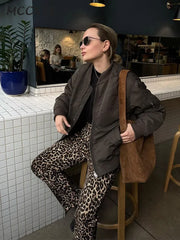 Leopard Print Jeans Trousers Women Elegant Slim Button Zipper Pencil Pants