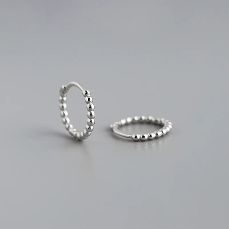 WANTME 925 Sterling Silver Fashion Minimalist Beads Huggies Hoop Earrings for Women Trend Charm Ear Buckle Bohemian Jewelry Gift
