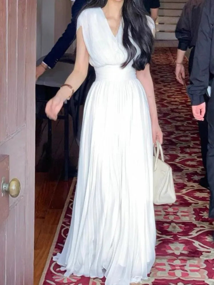 Evening wear Dresses: Women Party Dress Vintage Casual Pleated Prom