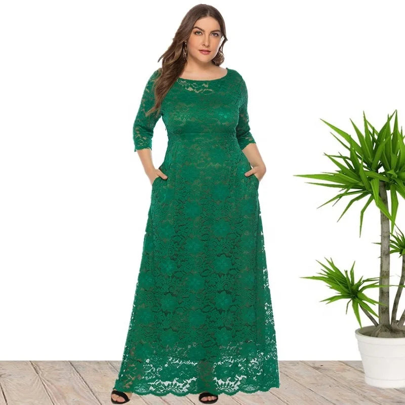 XL-6XL Plus Size African Dresses for Women Elegant African O-neck Lace Wedding Party Evening Maxi Dress Dashiki Africa Clothing