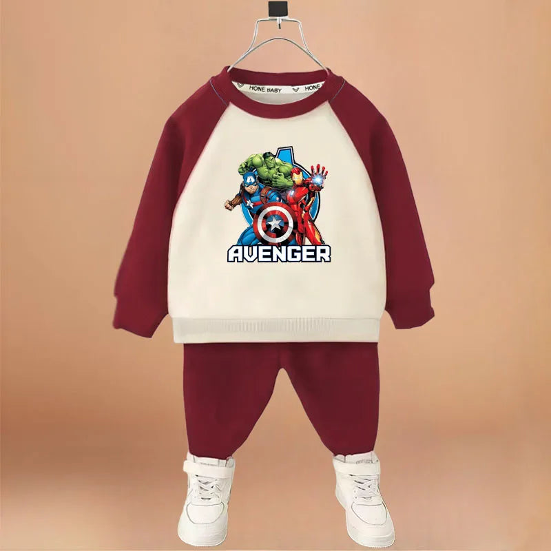 Marvel Cartoon Print Children Clothes Sets Spring/autumn Boys Sweatshirt Set Kids O Neck Hoodies Pants Two Piece Kids Tracksuit