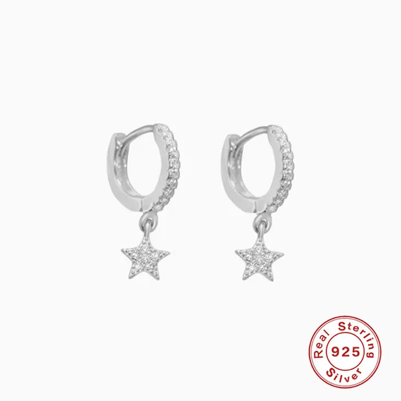 CANNER Ins Star Anise 925 Sterling Silver  Earring For Women Hoop Earrings Crystal Fine Jewelry Glossy 18K Gold Mom Gift Trend
