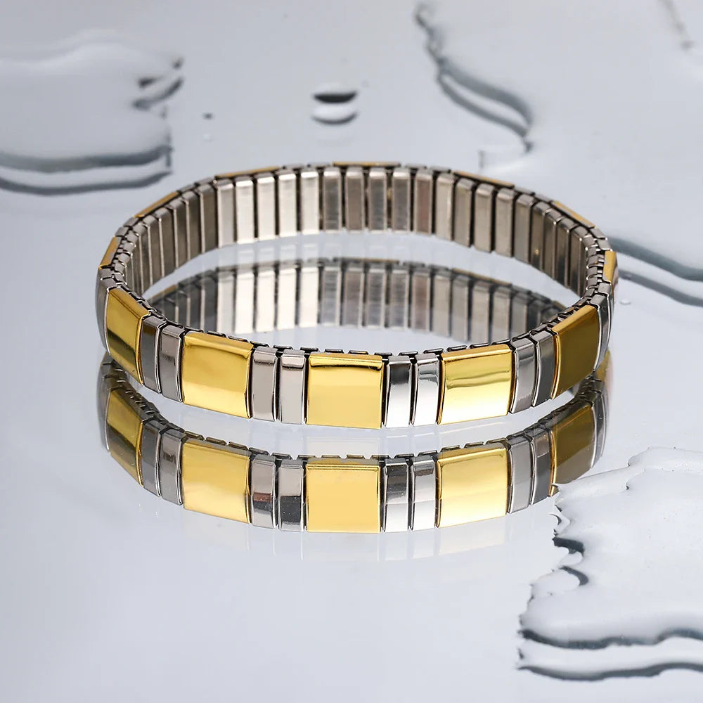 Freetry 18K Gold Plated Stainless Steel Adjustable Bracelet Fashion Elastic Metal Bracelet Trendy Jewelry Accessories Official