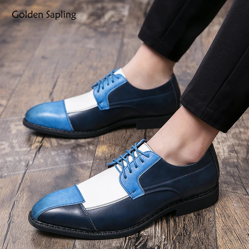 Golden Sapling Party Shoes for Men Retro Leather Men's Casual Business Shoe Retro Patchwork Leather Flats Formal Wedding Oxfords