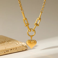 316L Stainless Steel Heart Love Pendant Necklace For Women Fashion 18K Gold