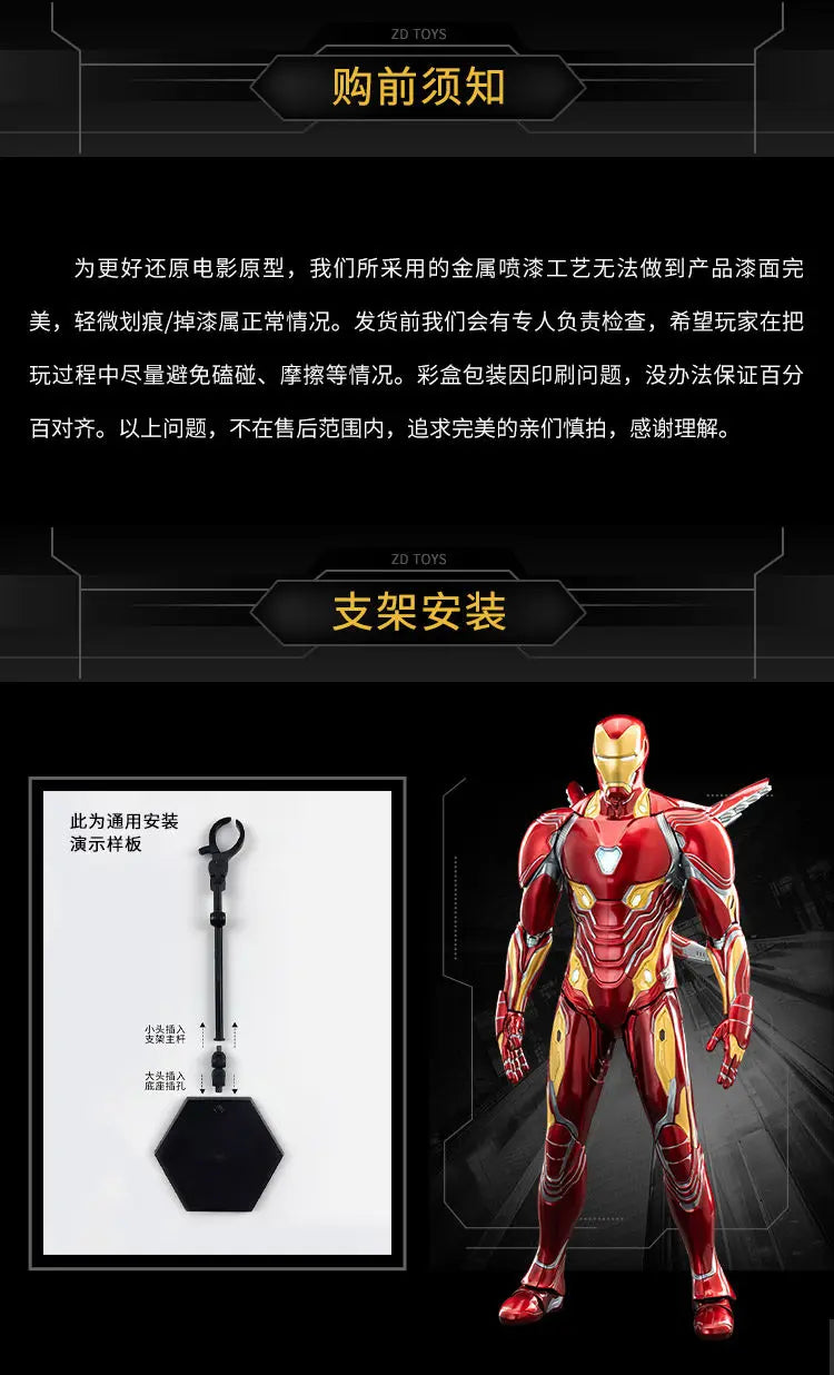ZDTDS Original 1/5 36CM Iron Man MK50 MK3 LED lighting 10th Anniversary Memorial Collect Tony Stark Model Action Figure Gift