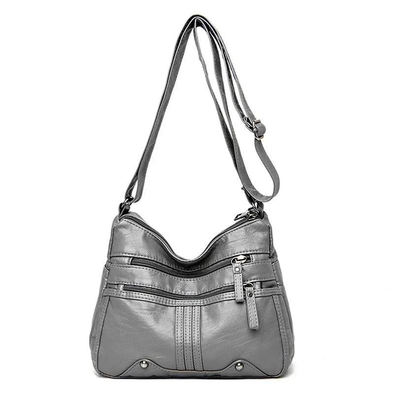 Women's Soft Leather Shoulder Bags Multi-Layer Classic Crossbody Bag