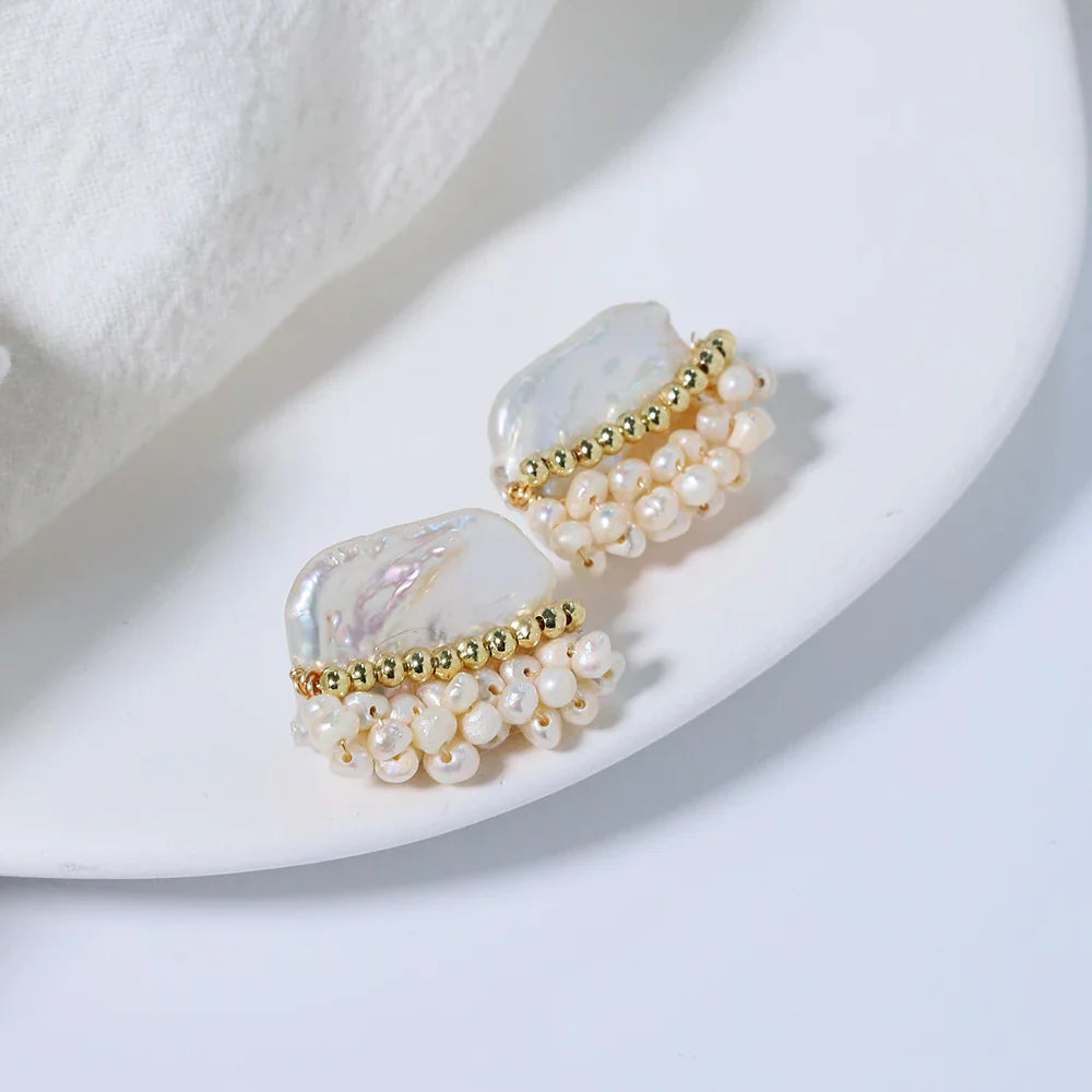 Natural Freshwater Baroque Pearl Earrings Korean Style Women Luxury Jewelry Fashion Ladies and Girls Gift GE1586