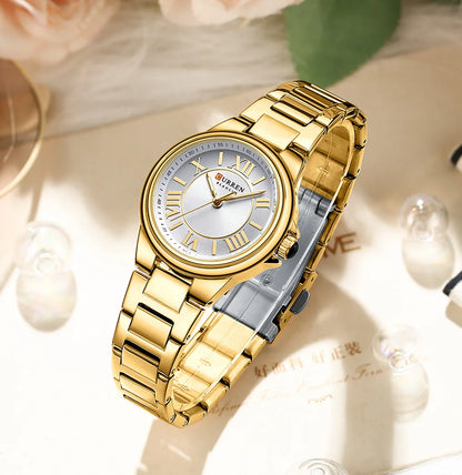 CURREN Romantic Charm Women's Wristwatches Fashion Design Thin Quartz Watch with Luminous Hands Stainless Steel Bracelet