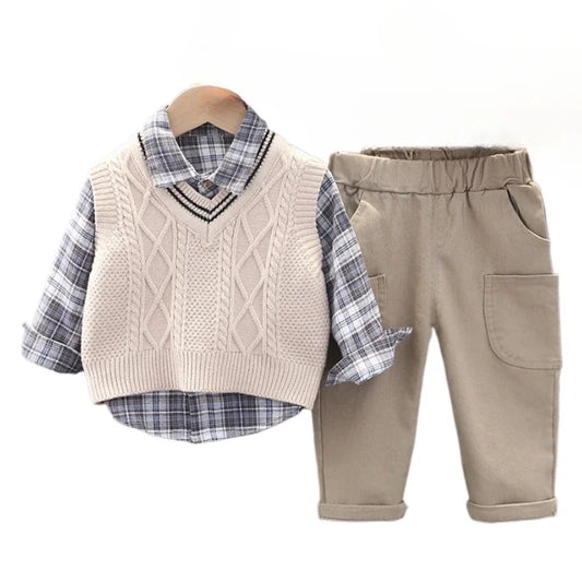 Baby Boys Clothes Suit Children Casual Plaid Shirt Vest Pants 3Pcs/Sets Toddler Cotton Costume Kids Tracksuits
