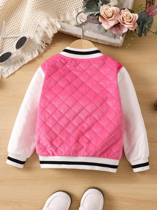 Girls' fashion color contrast letter-embroidered chapter baseball jacket