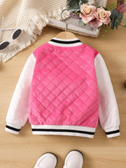 Girls' fashion color contrast letter-embroidered chapter baseball jacket