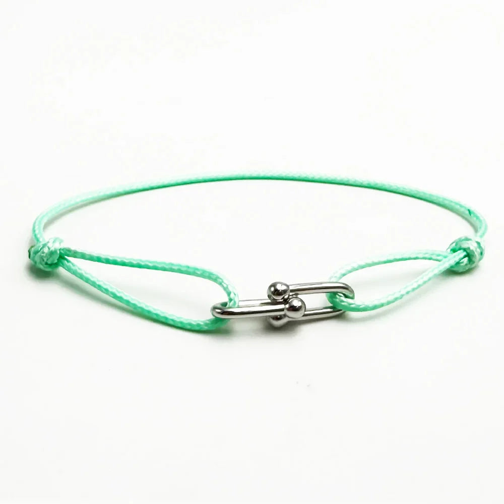 Simple Bamboo Horseshoe Buckle Bracelet Braided Ribbon Adjustable DIY Rope Bracelets Women Men Stainless Steel Jewelry