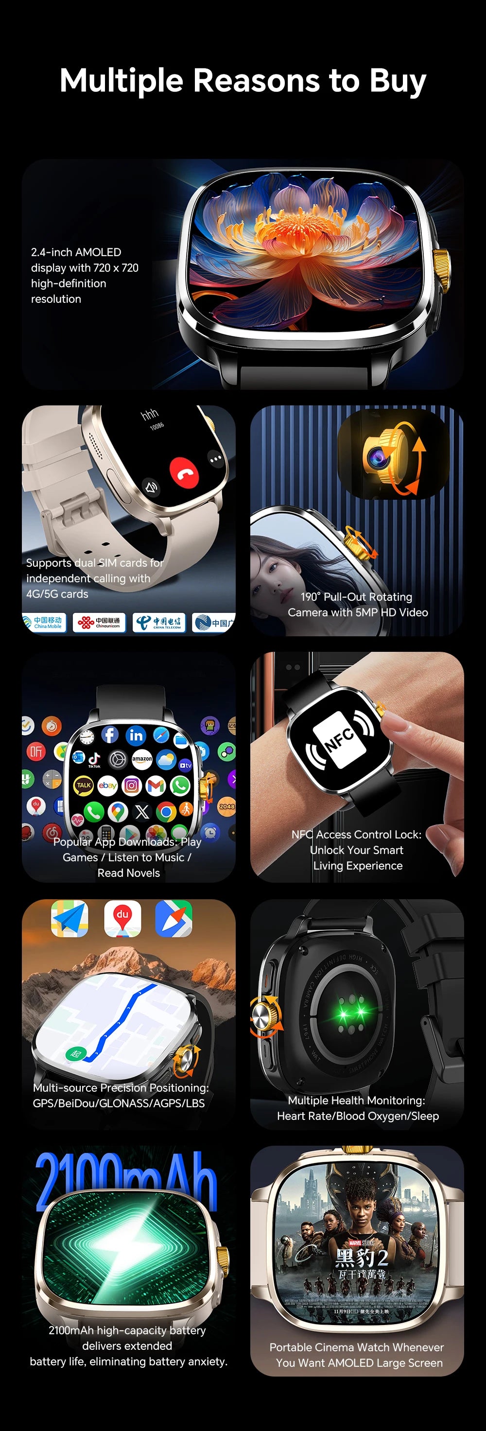 New Android 13.0 Cellular Version Smart Watch 5G LTE Smartwatch With 2.4inch Amoled Screen Sim Card Slot Google Play Store GPS