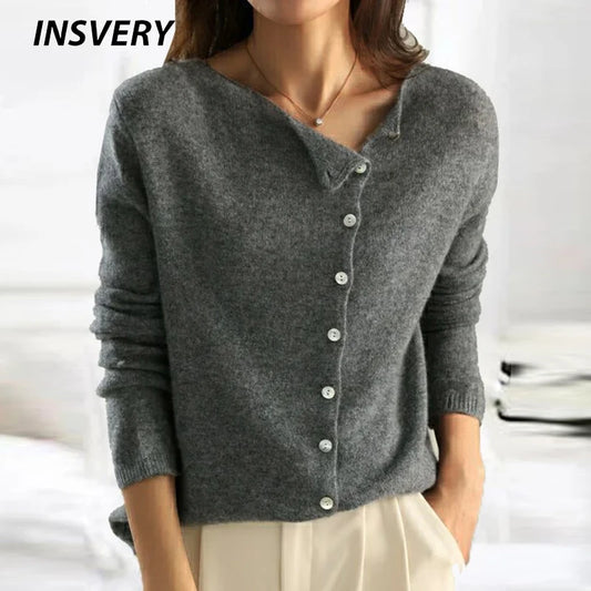 Autumn Winter Sweater Women Elegant Button Design Knitted Cardigans For Women