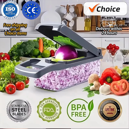 14/16 in 1 Multifunctional Vegetable Chopper Slicer Shredder with Basket Fruit