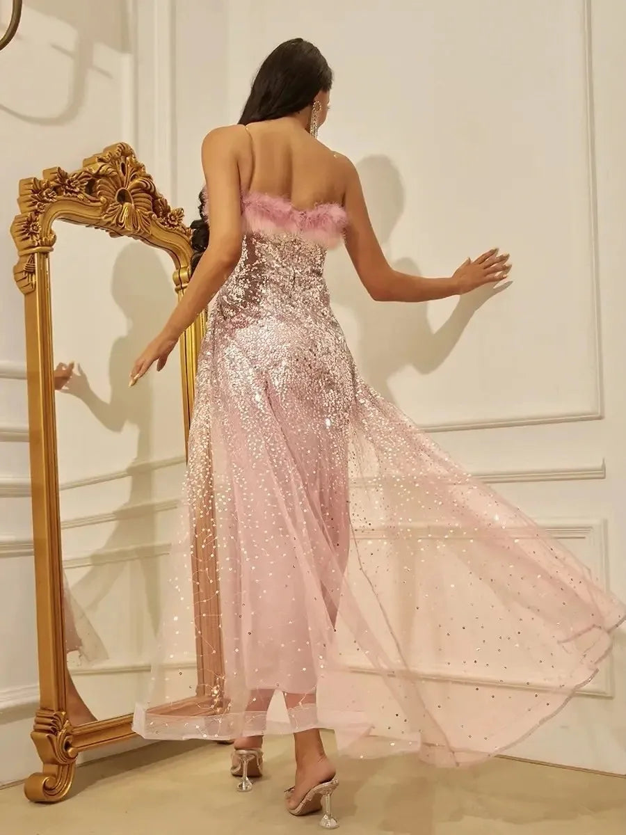 Evening wear Dresses: Floor-Length Sleeveless Sequin Formal Evening Prom Dress Women