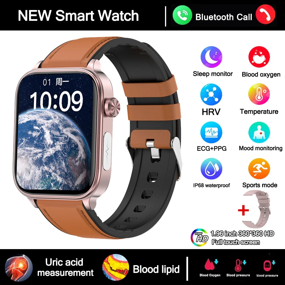 2025 New 24-Hour Health Monitoring Smart Watch Men Uric Acid Blood Lipids Heart Rate Bluetooth Call Smartwatch Women