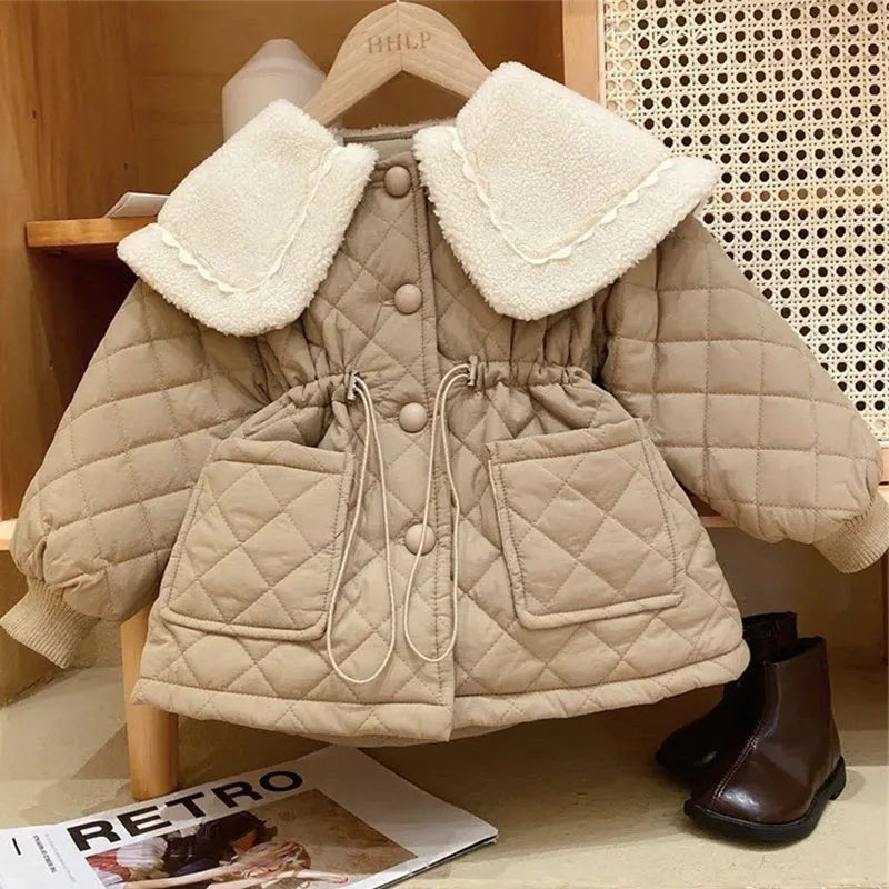 Girls Fleece Jacket Winter Children Cotton Coat Padded Thickened Warm Overcoat Toddler Solid Parkas Fashion Outwear 2-8 Years