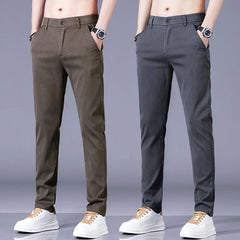 Casual Men‘s Stretch Slim Business Pants Male Classic Formal Work Suit Elastic Waist Pants